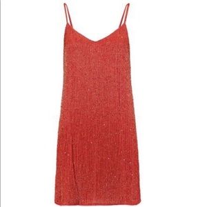 Haute Hippie sequin-embellished beaded silk-chiffon mini dress in brick red